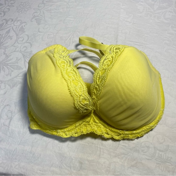 Natori 32DDD Feathers Plunge T-Shirt Bra Bright Yellow Like New Underwire Mesh - Picture 3 of 10